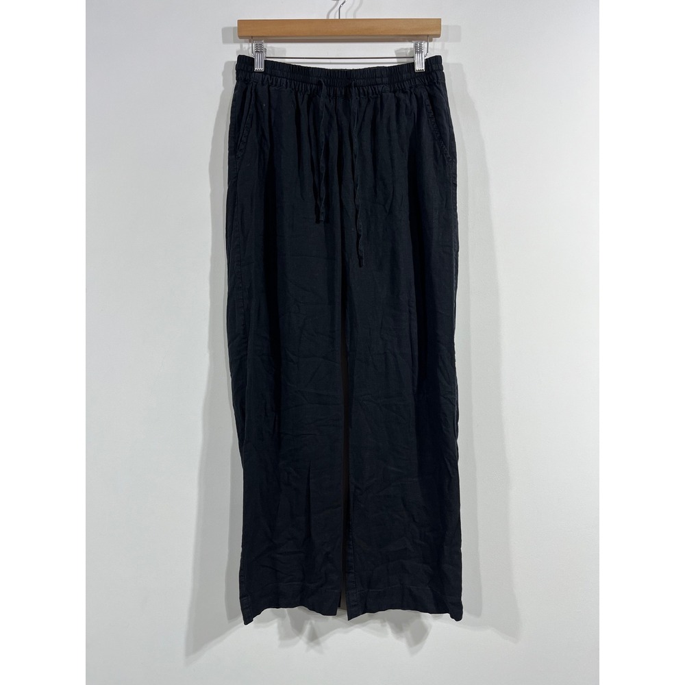 Seraphine Black Linen Blend Wide Leg Maternity Pants Size Tall 4 Minimalist Chic